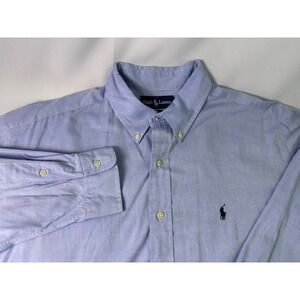 VTG Ralph Lauren Yarmouth Pinpoint Oxford Button Down Dress Shirt Blue 16.5 x 33